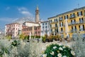Mario Cermenati square of Lecco town, situated nearby to the memorial Monument of Mario Cermenati and the church Minor Basilica of