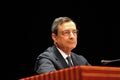 Mario Draghi former president of european central bank during a press conference