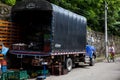 Unloading of a truck carrying fruits and vegetables in the town of Mariquita in Colombia