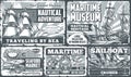 Maritime adventure flyers monochrome set