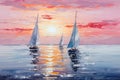 maritime allure of this thick paint painting, capturing the graceful movement of sailing boats on the open sea.