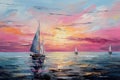 maritime allure of this thick paint painting, capturing the graceful movement of sailing boats on the open sea.