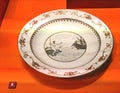 Maritime Antique Soup Plate Famille Rose Gilt Decoration Neptune Riding Dolphin Swedish Ship Porcelain China Ceramic Utensil