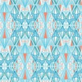 Maritime blue geometric diamond shapes. Vector pattern seamless background. Hand drawn abstract ethnic geo illustration