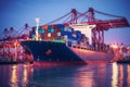 Maritime cargo giant, Fully loaded container ship docks at port terminal Royalty Free Stock Photo