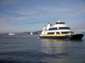 Maritime Charm of San Francisco: Tour Boat Sailing into Marina with Alcatraz in the Distance