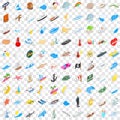 100 maritime icons set, isometric 3d style