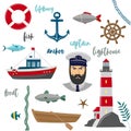 Maritime icons on white background