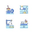 Maritime industry RGB color icons set