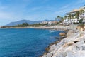 Maritime landscape of the coast of Puerto Banus, Marbella, Malaga in Spain Royalty Free Stock Photo
