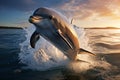 Maritime marvel, a dolphins portrait as it gracefully leaps