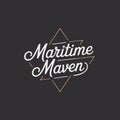 Maritime Maven with white script font and gold geometric accents on dark gray background white text Royalty Free Stock Photo