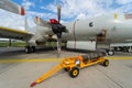 Maritime patrol aircraft Lockheed P-3C Orion and lightweight antisubmarine torpedo Mark 46, Mod 5 in the foreground. Royalty Free Stock Photo