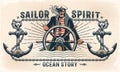 Maritime retro poster with a captain at the helm