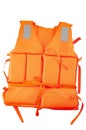Maritime safety equipment, floatation device and water activities concept with an orange life jacket isolated on white background Royalty Free Stock Photo