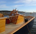 Maritime sailing vessel The Katie Belle shipwheel Royalty Free Stock Photo