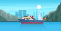 Maritime ships at sea. Industrial sea cargo logistics container, container ship with load. Seagoing freight transport, global