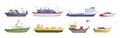Maritime ships at sea, shipping boats, sailboat. Water transportation boat tourism transport cartoon vector