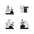 Maritime structures and regulation black linear icons set