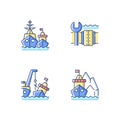 Maritime structures and regulation RGB color icons set