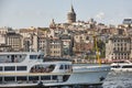 Maritime traffic. Bosphorus strait in Istanbul. Galata tower. Turkey