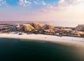 Marjan Island beach and waterfront in Ras al Khaimah emirate in the UAE aerial view Royalty Free Stock Photo