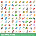 100 mark icons set, isometric 3d style Royalty Free Stock Photo