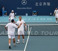 Mark Knowles and Andy Roddick celebrate victory Royalty Free Stock Photo