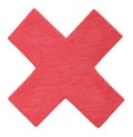 Mark X, red cross of cotton fabric. No icon for your design. Handmade Reject sign isolated on white