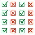 Mark X and V in check box. Green hooks, red crosses. Yes No icons for websites or applications, highlight selection Royalty Free Stock Photo