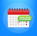 Mark your calendar for landing page design. Calendar reminder. Check mark icon