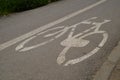 Marked bicycle path, Bicycle sign on the biking street lane, transportation concept background Royalty Free Stock Photo