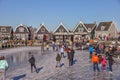 Ice skating in the harbour of Marken, a historic village on the Markermeer, Holland