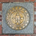 The marker Boston freedom trail guides the tourists around the attractions in Boston