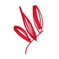 Marker bright red flower with leaves hand drawn line stroke