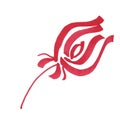 Marker bright red rose with leaves hand drawn line stroke