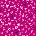 Modern hand-drawn heart shapes seamless pattern on pink background