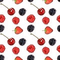 Marker Hand drawn isolated seamless pattern berries banner. Sketched marker food vector. colorful Raspberry, strawberry, cherry Royalty Free Stock Photo