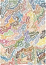 Marker lines based contorted pattern digitally remastered and colored