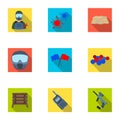 Marker for paintball, equipment, balls and other accessories for the game. Paintball single icon in flat style vector