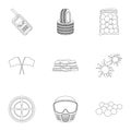 Marker for paintball, equipment, balls and other accessories for the game. Paintball single icon in outline style vector