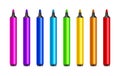 Marker pens, red, green, yellow, purple, blue. Vector set colourful highlighters. Drawing pencil tool. Marker art highlighter