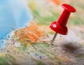 Marker pointing to a specific location on a map, representing geographic positioning and site identification