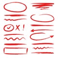Marker red highlighters. hand drawn brush ink scribble forms Royalty Free Stock Photo