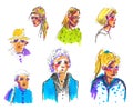 Marker street illustration, sketch, different people in the street, women