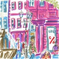 Marker street illustration, sketch, Mainz, Germany, city center, cartoon style