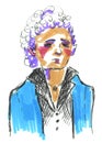 Marker street illustration, sketch, old woman with curly short white hair