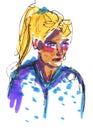 Marker street illustration, sketch, young woman with pony-tail on blond hair