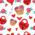 Marker Valentine Seamless Hearts lock and Love pattern. Royalty Free Stock Photo