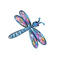 Marker vintage isolated cartoon image dragonfly on white background Royalty Free Stock Photo